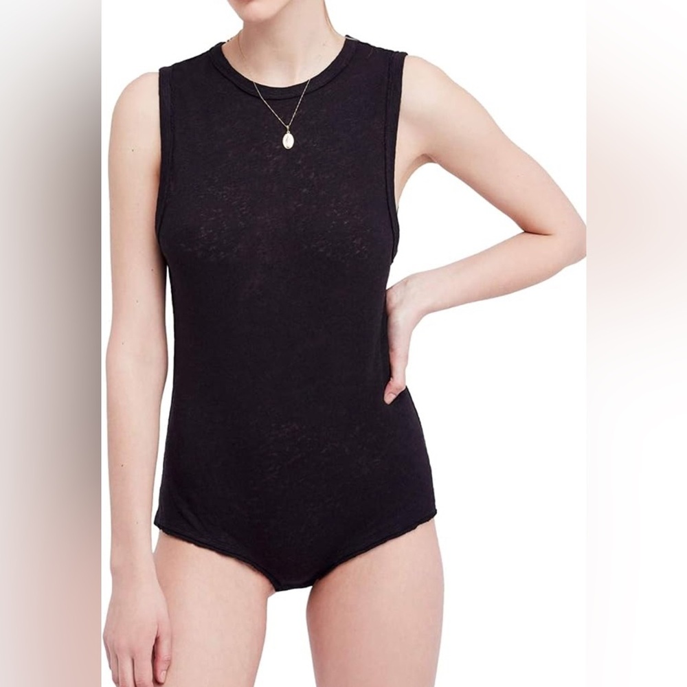 Free People Sleeveless Black Bodysuit